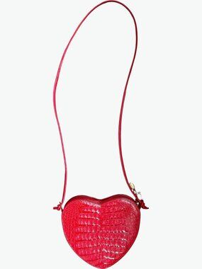 Maxima Italy Red Croc Leather Heart Shaped Crossbody Bag Purse